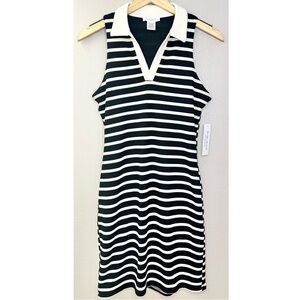 NWT Kirious Black and White Striped Sleeveless Collared Dress